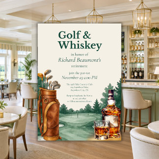 Men's Chic Golf & Whiskey Themed Retirement Party Invitation