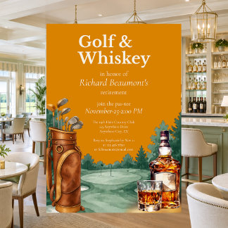 Men's Chic Golf & Whiskey Themed Retirement Party Invitation