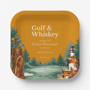 Men's Chic Golf & Whiskey Themed Retirement Party Paper Plate