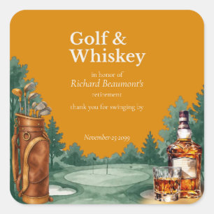 Men's Chic Golf & Whiskey Themed Retirement Party Square Sticker