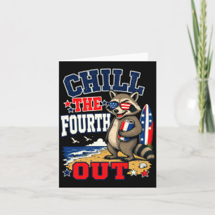 Mens chill the fourth out funny racoon beach card