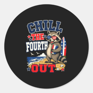 Mens chill the fourth out funny racoon beach classic round sticker