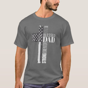 Mens Christian Blessed Dad American Flag Religious T-Shirt