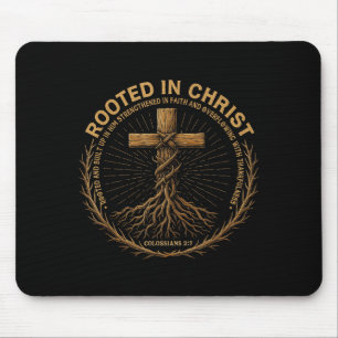 Mens Christian Shirt Rooted In Christ Faith Shirt  Mouse Mat