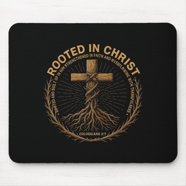 Mens Christian Shirt Rooted In Christ Faith Shirt  Mouse Mat (Front)