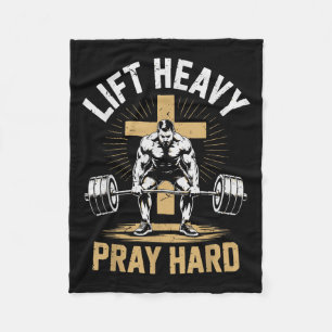 Men's Christian Workout Lift Heavy Pray Hard Jesus Fleece Blanket