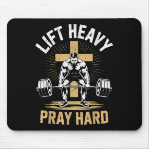 Men's Christian Workout Lift Heavy Pray Hard Jesus Mouse Mat
