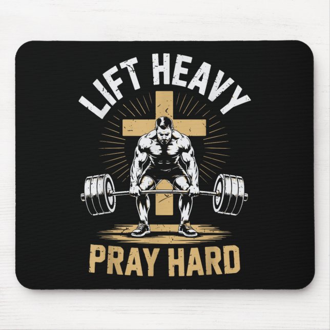 Men's Christian Workout Lift Heavy Pray Hard Jesus Mouse Mat (Front)