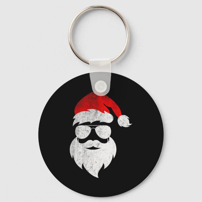 Mens Christmas Santa Claus Face Sungles With Hat B Key Ring (Front)