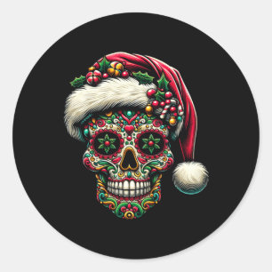 Mens Christmas Sugar Skull Santa Hat Day Of The Classic Round Sticker