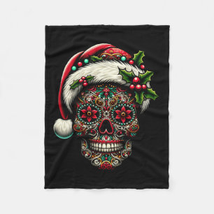 Mens Christmas Sugar Skull Santa Hat Day Of The Fleece Blanket