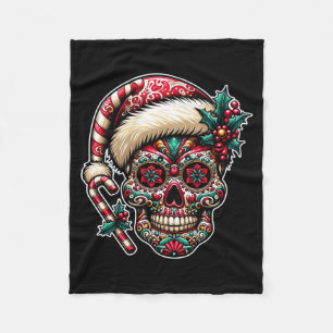 Mens Christmas Sugar Skull Santa Hat Day Of The Fleece Blanket