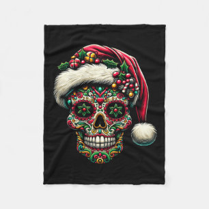 Mens Christmas Sugar Skull Santa Hat Day Of The Fleece Blanket