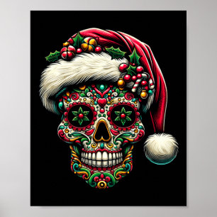 Mens Christmas Sugar Skull Santa Hat Day Of The Poster