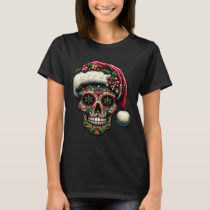 Mens Christmas Sugar Skull Santa Hat Day Of The T-Shirt