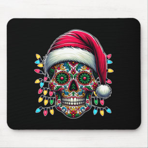 Mens Christmas Sugar Skull Santa Hat Lights Day Of Mouse Mat