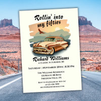 Men's classic car desert sunset 50th Birthday