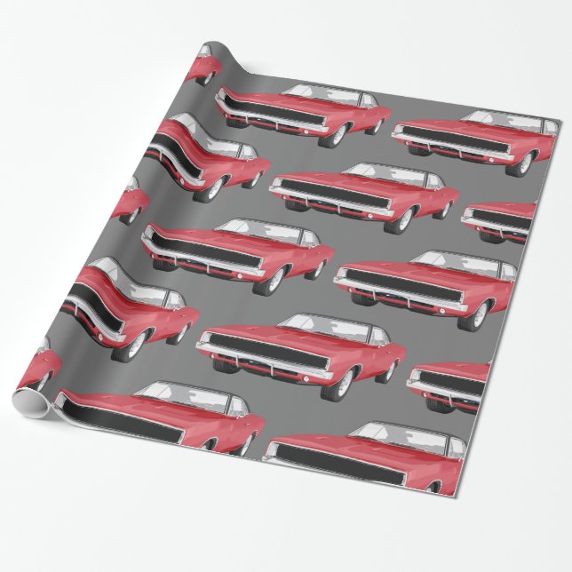 Mens Classic Car Theme Wrapping Paper (Unrolled)