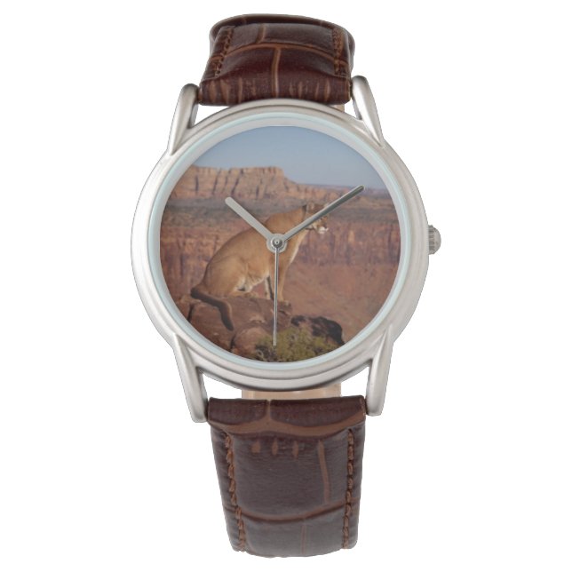 Mens Classic Watch/Wildlife Mountain Lion Watch (Front)