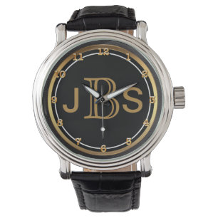 Men's Classy Black Gold   Masculine Monogram Watch