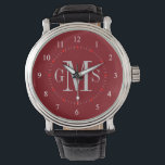 Men's Classy Personalised Monogram Watch<br><div class="desc">Elegant and classy, clean and simple customised monogrammed watches for the special guy on your gift list. Classic easy to read numbers with white hash marks and crimson burgundy red face. Bold and sophisticated for traditional style gentlemen -- click Customise It to change the background colour, font sizes, style or...</div>