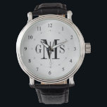 Men's Classy Personalised Monogram Watch<br><div class="desc">Elegant and classy, clean and simple customised monogrammed watches for the special man on your gift list. Classic easy to read numbers with grey hash marks on silver metallic face. Bold and sophisticated monogram initials for traditional style gentlemen -- click Customise It to change the font sizes, style or colours....</div>