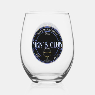 Men's Club Man Cave Drinkware Cocktail Stemless Wine Glass