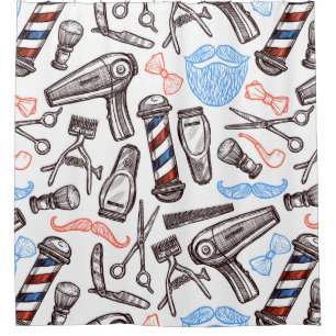 Mens Colourful Barber Style Shower Curtain