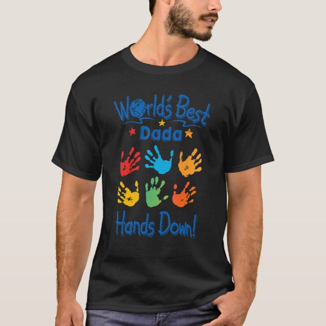 Mens Colourful Little Hands Worldu2019s Best Dada  T-Shirt (Front)