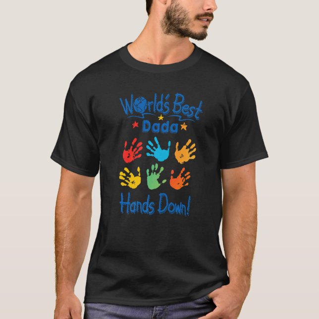 Mens Colourful Little Hands Worldu2019s Best Dada  T-Shirt (Front)