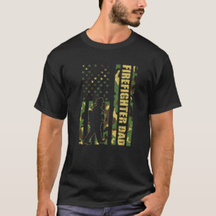 Mens Cool American Flag Camouflage Firefighter Dad T-Shirt