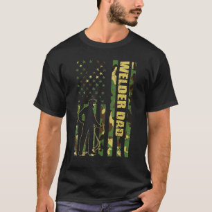 Mens Cool American Flag Camouflage Welder Dad Fath T-Shirt