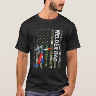 Mens Cool American Flag Camouflage Welder Dad Fath T-Shirt