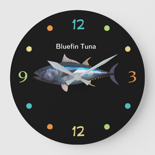 Men's Cool Blue Fin Tuna Fishing  Large Clock (Front)