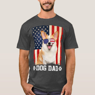 Mens Cool Corgi Dog Dad American Flag Fathers Day1 T-Shirt