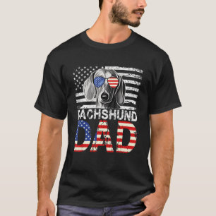 Mens Cool Dachshund Dad Usa Flag Patriotic Fathers T-Shirt