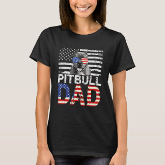 Mens Cool Pitbull Dad Usa Flag Patriotic Fathers D T-Shirt