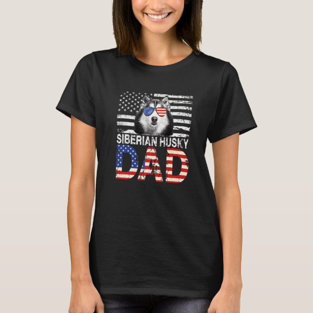 Mens Cool Siberian Husky Dad Usa Flag Patriotic Fa T-Shirt (Front)