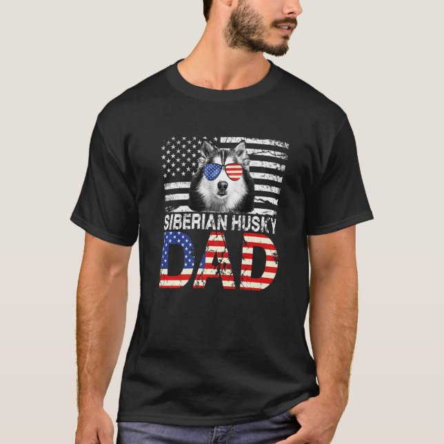 Mens Cool Siberian Husky Dad Usa Flag Patriotic Fa T-Shirt (Front)