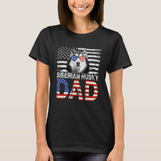 Mens Cool Siberian Husky Dad Usa Flag Patriotic Fa T-Shirt