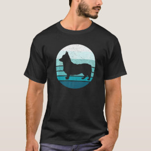 Mens Corgi Dog Blue Retro Vintage Sunset Silhouett T-Shirt
