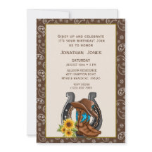 Mens Cowboy Boots Horseshoe Birthday Invitation