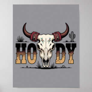 Mens Cowboy Howdy Skull Western Texas Rodeo Poster