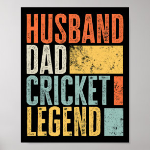 Mens Cricket Husnd Dad Legendary Father Best Retro Poster
