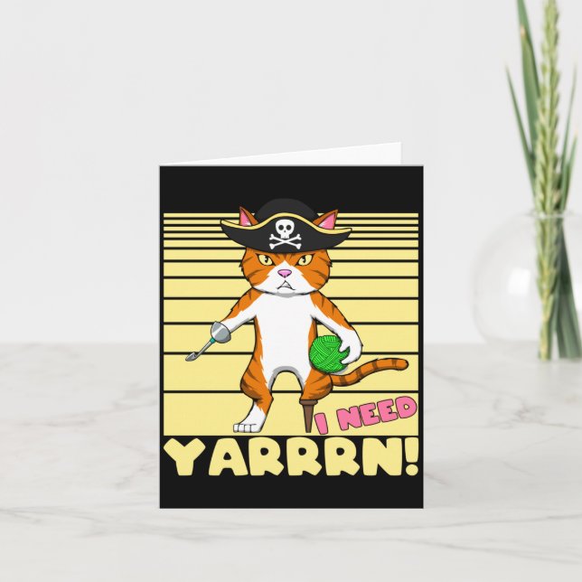 Mens crochet pun pirate cat with wool and hook card (Front)