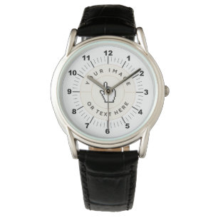 Men's Crown Protector Black Leather Strap Watch