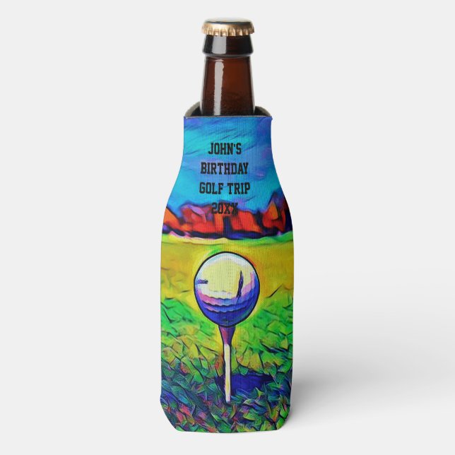 Men's Custom Golfing Birthday Favours Golf Trip Bottle Cooler (Bottle Front)