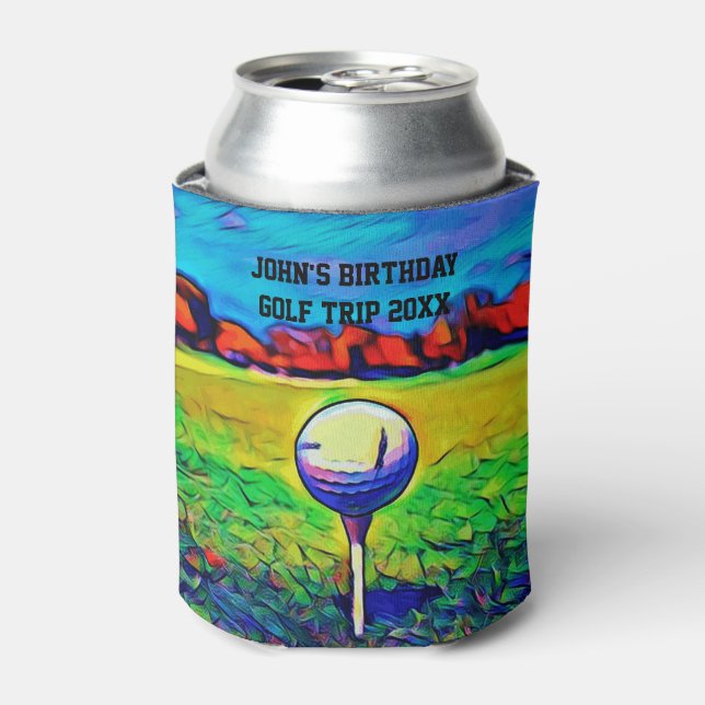 Men's Custom Golfing Birthday Favours Golf Trip Can Cooler (Can Front)