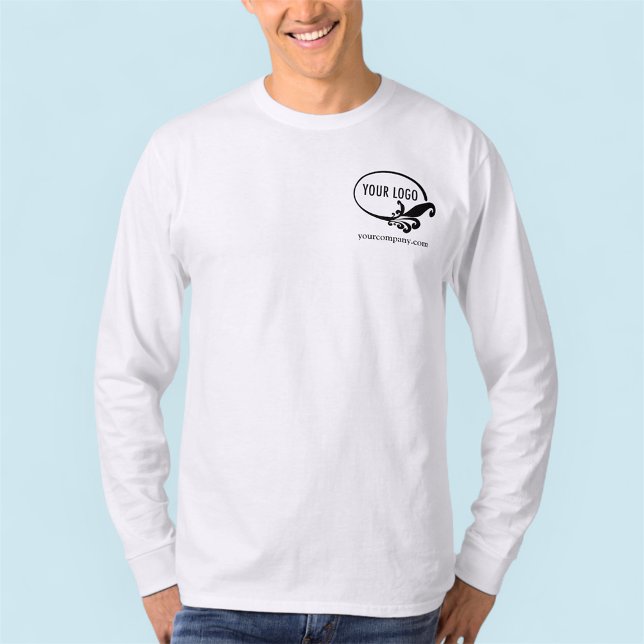 Men's Custom Logo Long Sleeve Business Shirt White (MISOOK Men's White Long Sleeve Shirt with Logo)