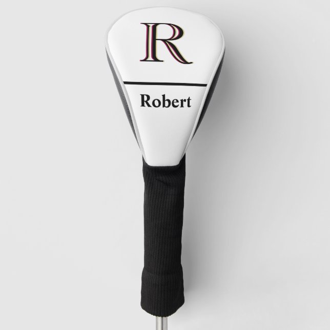 Men's Custom Monogram with Name Black White  Golf  Golf Head Cover (Front)